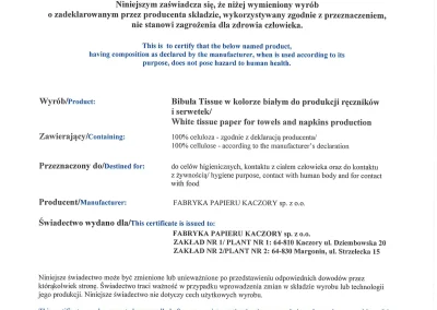 certyfikat świadectwo jakości zdrowotnej 2023