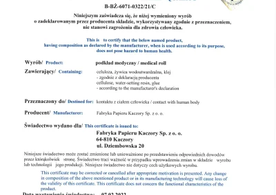 certyfikat świadectwo jakości zdrowotnej 2023